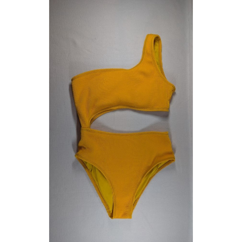 Women's Pink Lily Yellow One Shoulder Cutout One Piece Swimsuit M